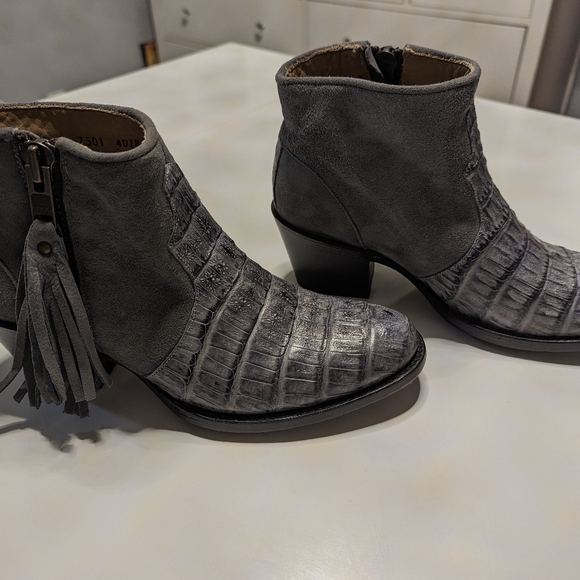 Grey Women's Stetson "Paris" Suede and Caiman Exotic Ankle Boots - Picture 2 of 8